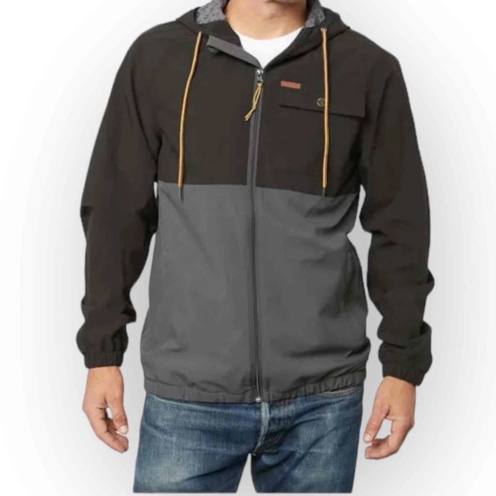 Men's Two-Tone Hooded Windbreaker Jacket - Black & Gray